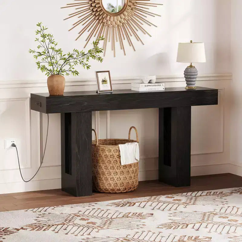 Tavolo Consolle da 160 cm con Presa di Corrente, Tavolo da Divano Extra Lungo con Porte USB e Type-C, Tavolo Stretto per Ingresso, Tavolo per Foyer per Soggiorno