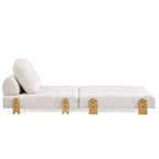 Divano Letto Convertibile in Tessuto Teddy, Poltrona Ottomana Pieghevole da Terra Trapuntata con Cuscino e Gambe in Legno Massello, Beige