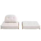 Divano Letto Convertibile in Tessuto Teddy, Poltrona Ottomana Pieghevole da Terra Trapuntata con Cuscino e Gambe in Legno Massello, Beige