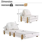 Divano Letto Convertibile in Tessuto Teddy, Poltrona Ottomana Pieghevole da Terra Trapuntata con Cuscino e Gambe in Legno Massello, Beige