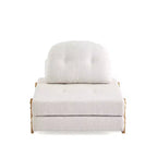 Divano Letto Convertibile in Tessuto Teddy, Poltrona Ottomana Pieghevole da Terra Trapuntata con Cuscino e Gambe in Legno Massello, Beige