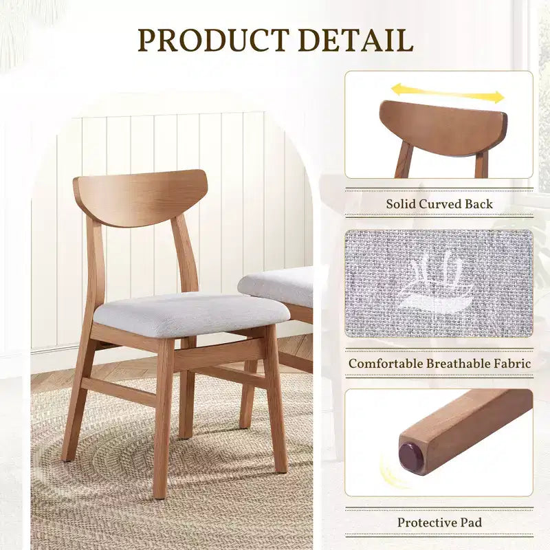 Set di 4 sedie moderne Maddox con schienale curvo in legno e seduta in tessuto grigio