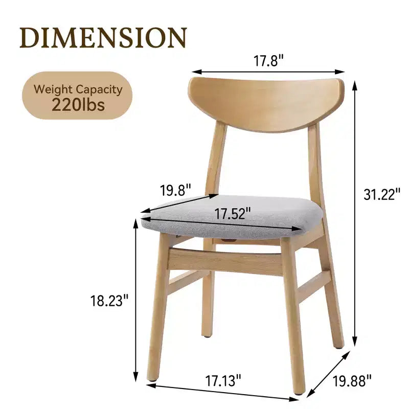 Set di 4 sedie moderne Maddox con schienale curvo in legno e seduta in tessuto grigio