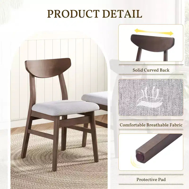 Set di 4 sedie moderne Maddox con schienale curvo in legno e seduta in tessuto grigio