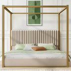 Letto a baldacchino moderno king size con testiera imbottita e struttura in metallo