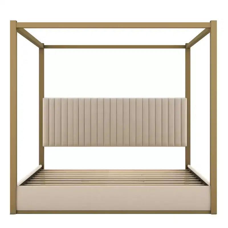 Letto a baldacchino moderno king size con testiera imbottita e struttura in metallo
