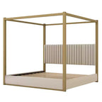 Letto a baldacchino moderno king size con testiera imbottita e struttura in metallo