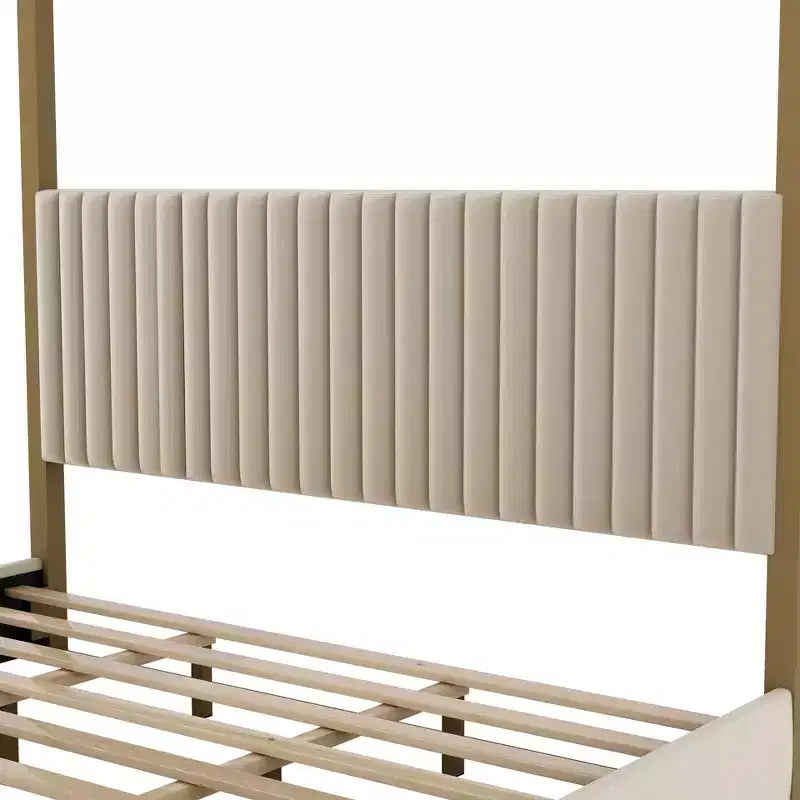 Letto a baldacchino moderno king size con testiera imbottita e struttura in metallo