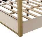 Letto a baldacchino moderno king size con testiera imbottita e struttura in metallo