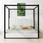 Letto a baldacchino moderno king size con testiera imbottita e struttura in metallo