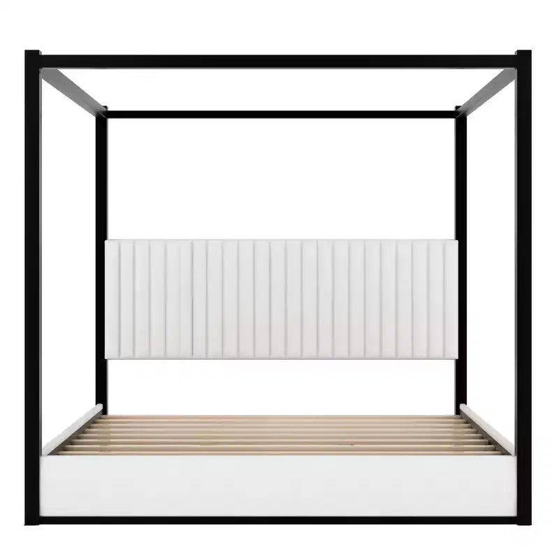 Letto a baldacchino moderno king size con testiera imbottita e struttura in metallo