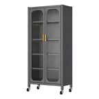 Armadio dispensa da cucina 65", mobile contenitore in metallo a 6 livelli con anta trasparente, per cucina, soggiorno e sala da pranzo, grigio