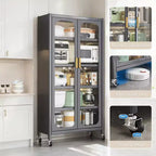 Armadio dispensa da cucina 65", mobile contenitore in metallo a 6 livelli con anta trasparente, per cucina, soggiorno e sala da pranzo, grigio
