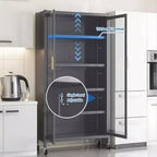 Armadio dispensa da cucina 65", mobile contenitore in metallo a 6 livelli con anta trasparente, per cucina, soggiorno e sala da pranzo, grigio