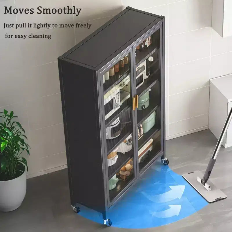 Armadio dispensa da cucina 65", mobile contenitore in metallo a 6 livelli con anta trasparente, per cucina, soggiorno e sala da pranzo, grigio