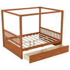 Letto a baldacchino rustico in legno con cassetti contenitore
