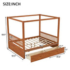 Letto a baldacchino rustico in legno con cassetti contenitore