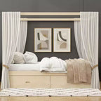 Letto a baldacchino rustico in legno con cassetti contenitore
