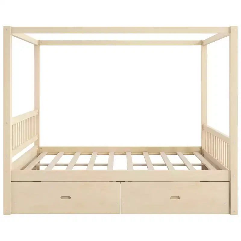 Letto a baldacchino rustico in legno con cassetti contenitore