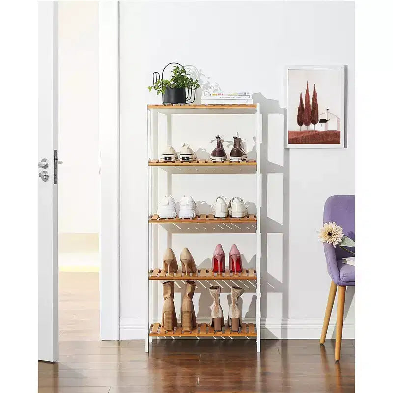 Scaffale portaoggetti in bambù, scaffalatura a 5 ripiani, multifunzionale, per ingresso, bagno, 25,9 x 60 x 130 cm