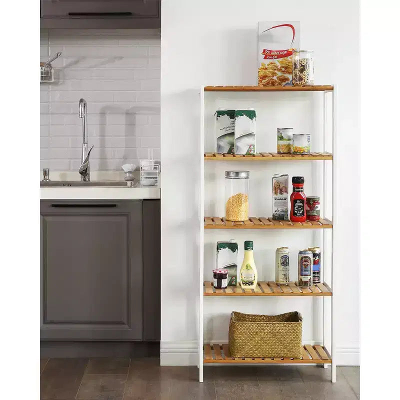 Scaffale portaoggetti in bambù, scaffalatura a 5 ripiani, multifunzionale, per ingresso, bagno, 25,9 x 60 x 130 cm