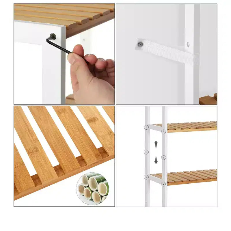 Scaffale portaoggetti in bambù, scaffalatura a 5 ripiani, multifunzionale, per ingresso, bagno, 25,9 x 60 x 130 cm