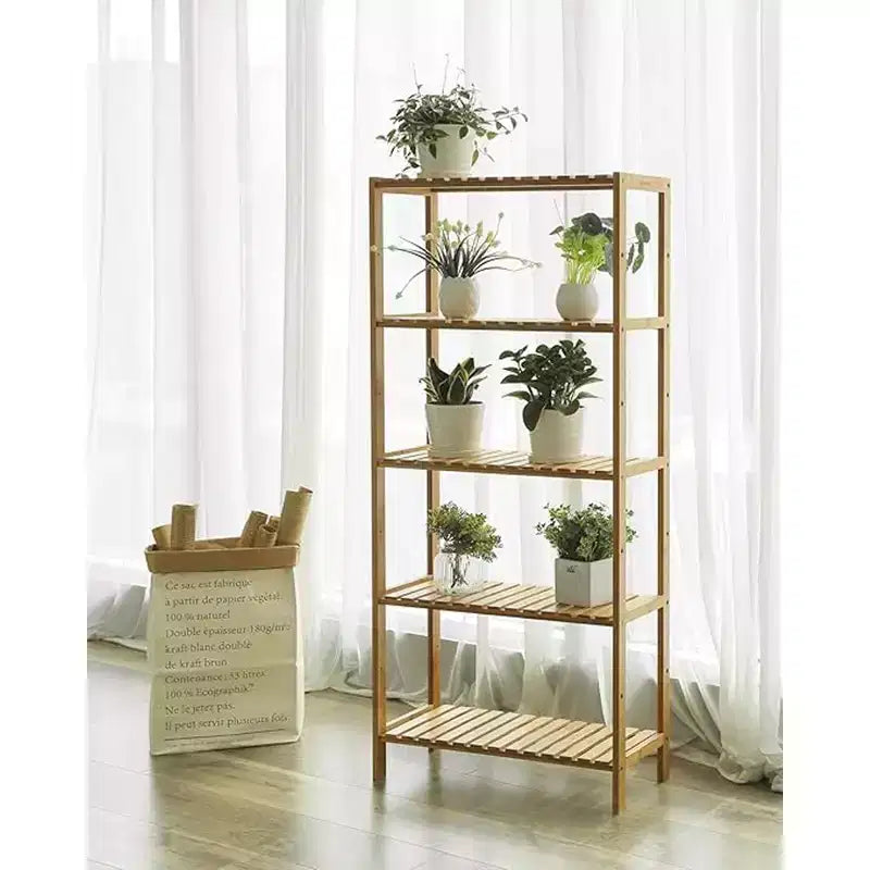 Scaffale portaoggetti in bambù, scaffalatura a 5 ripiani, multifunzionale, per ingresso, bagno, 25,9 x 60 x 130 cm