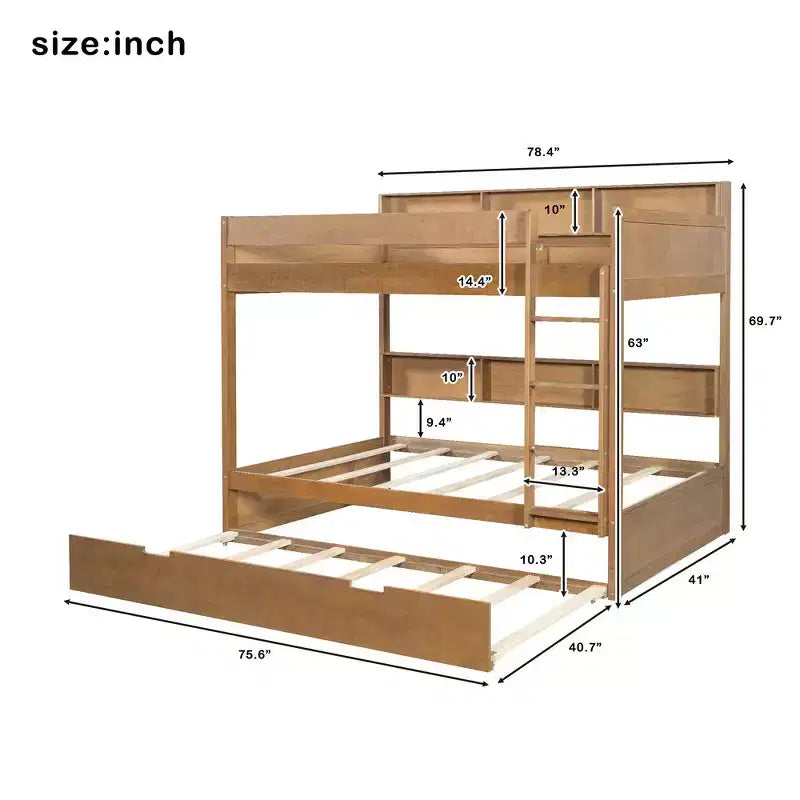 Letto a castello Full-over-Full con letto estraibile e contenitore integrato