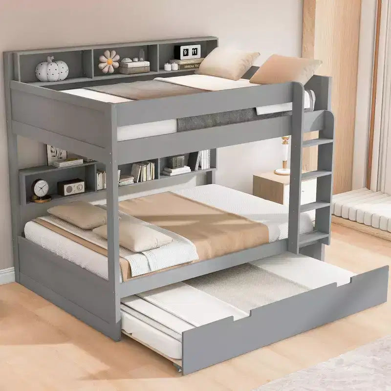 Letto a castello Full-over-Full con letto estraibile e contenitore integrato