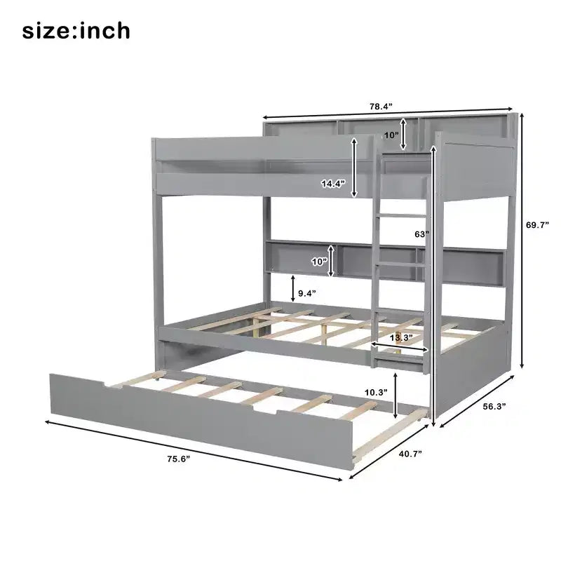 Letto a castello Full-over-Full con letto estraibile e contenitore integrato