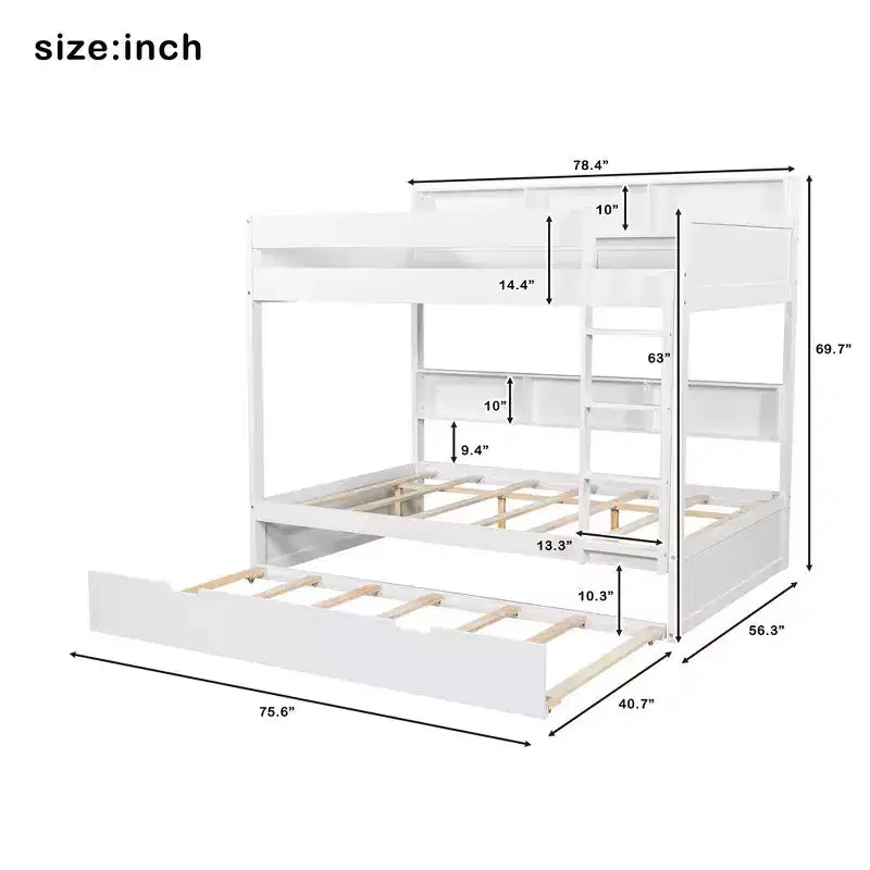 Letto a castello Full-over-Full con letto estraibile e contenitore integrato