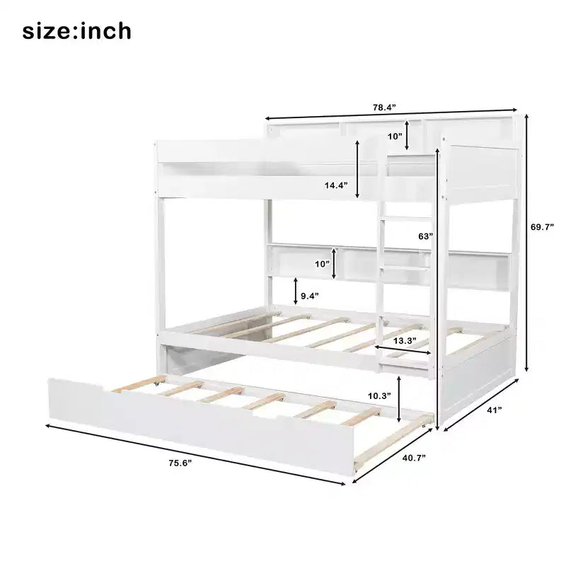 Letto a castello Full-over-Full con letto estraibile e contenitore integrato