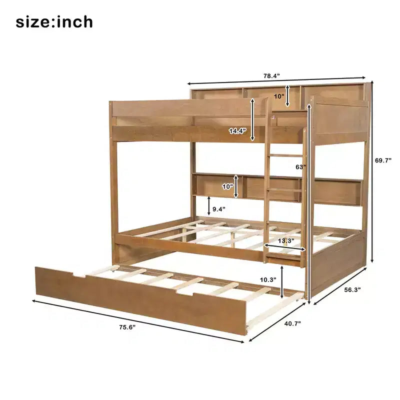 Letto a castello Full-over-Full con letto estraibile e contenitore integrato