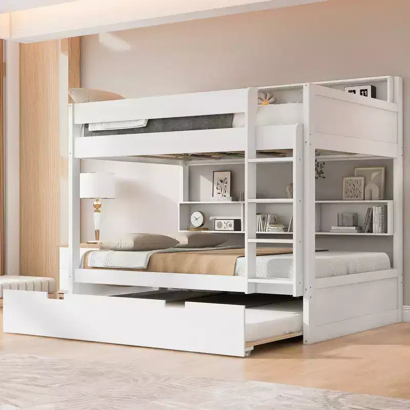 Letto a castello Full-over-Full con letto estraibile e contenitore integrato