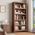 Scaffale da fattoria 71" con ripiani regolabili e larghezza 31.5", libreria alta a 5 ripiani con gambe in legno, scaffale rustico per soggiorno e ufficio