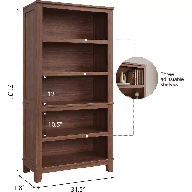 Scaffale da fattoria 71" con ripiani regolabili e larghezza 31.5", libreria alta a 5 ripiani con gambe in legno, scaffale rustico per soggiorno e ufficio