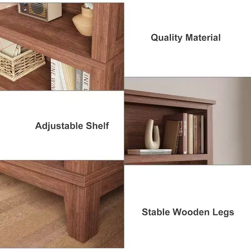 Scaffale da fattoria 71" con ripiani regolabili e larghezza 31.5", libreria alta a 5 ripiani con gambe in legno, scaffale rustico per soggiorno e ufficio