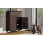 Mobile bar industriale moderno rettangolare in legno massello, noce marrone, larghezza 81 cm