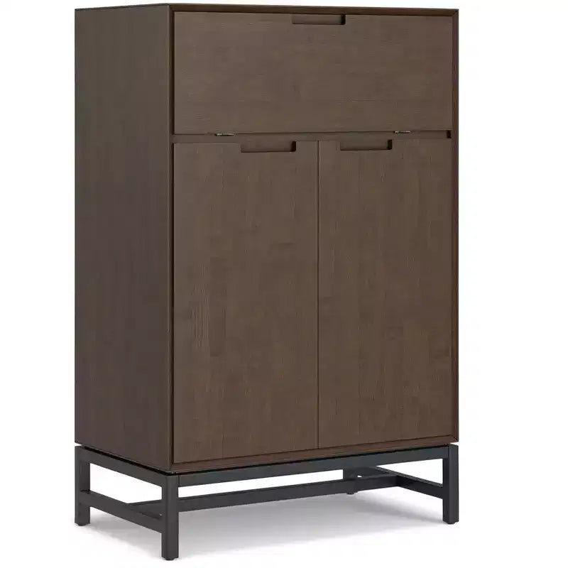 Mobile bar industriale moderno rettangolare in legno massello, noce marrone, larghezza 81 cm