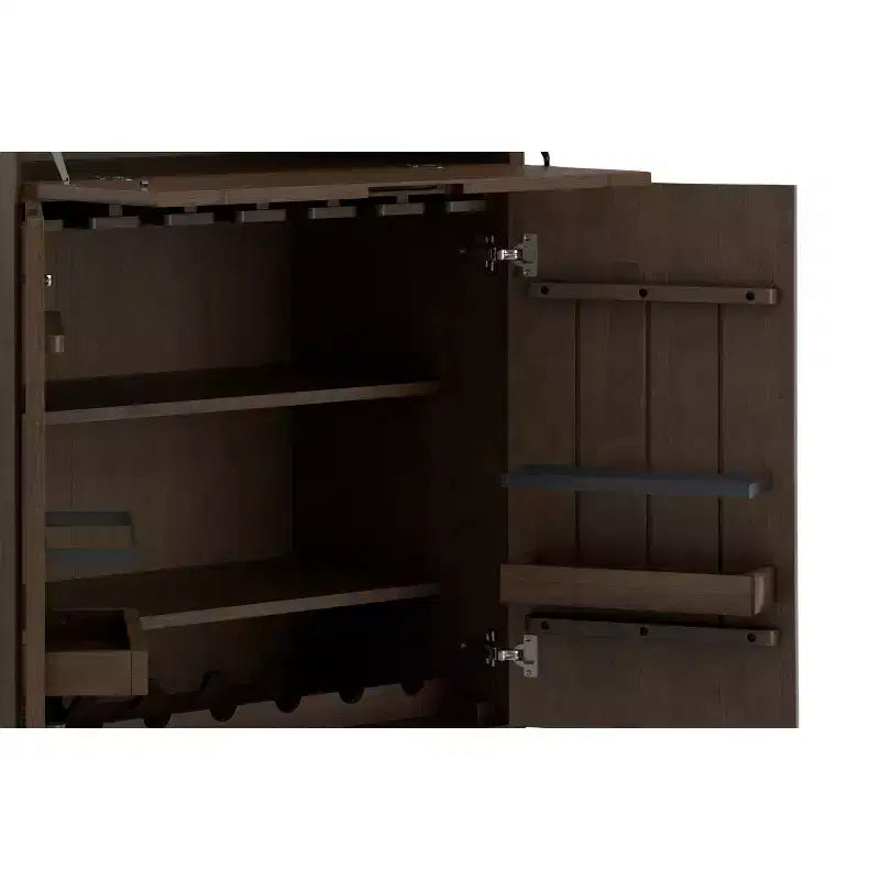 Mobile bar industriale moderno rettangolare in legno massello, noce marrone, larghezza 81 cm