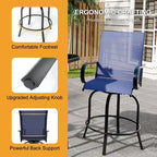 Set di 2 sgabelli da bar girevoli a 360° per patio, sedie alte da esterno con schienale e braccioli, struttura in metallo resistente alle intemperie per terrazza, prato, giardino