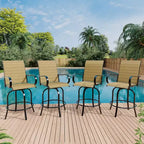 Set di 2 sgabelli da bar girevoli a 360° per patio, sedie alte da esterno con schienale e braccioli, struttura in metallo resistente alle intemperie per terrazza, prato, giardino