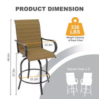 Set di 2 sgabelli da bar girevoli a 360° per patio, sedie alte da esterno con schienale e braccioli, struttura in metallo resistente alle intemperie per terrazza, prato, giardino