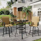 Set di 2 sgabelli da bar girevoli a 360° per patio, sedie alte da esterno con schienale e braccioli, struttura in metallo resistente alle intemperie per terrazza, prato, giardino