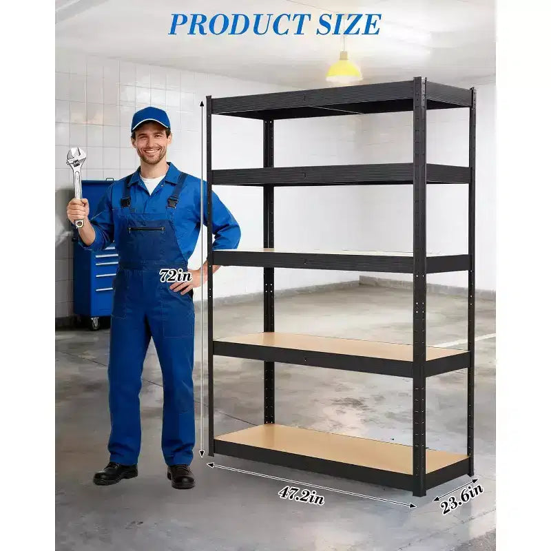 Scaffale metallico resistente a 5 livelli, ripiano portaoggetti da garage regolabile con capacità di 907 kg per garage, magazzino, cantina