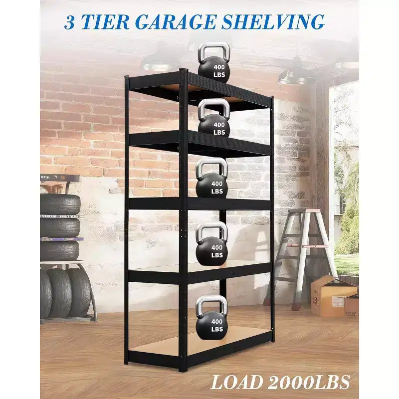 Scaffale metallico resistente a 5 livelli, ripiano portaoggetti da garage regolabile con capacità di 907 kg per garage, magazzino, cantina